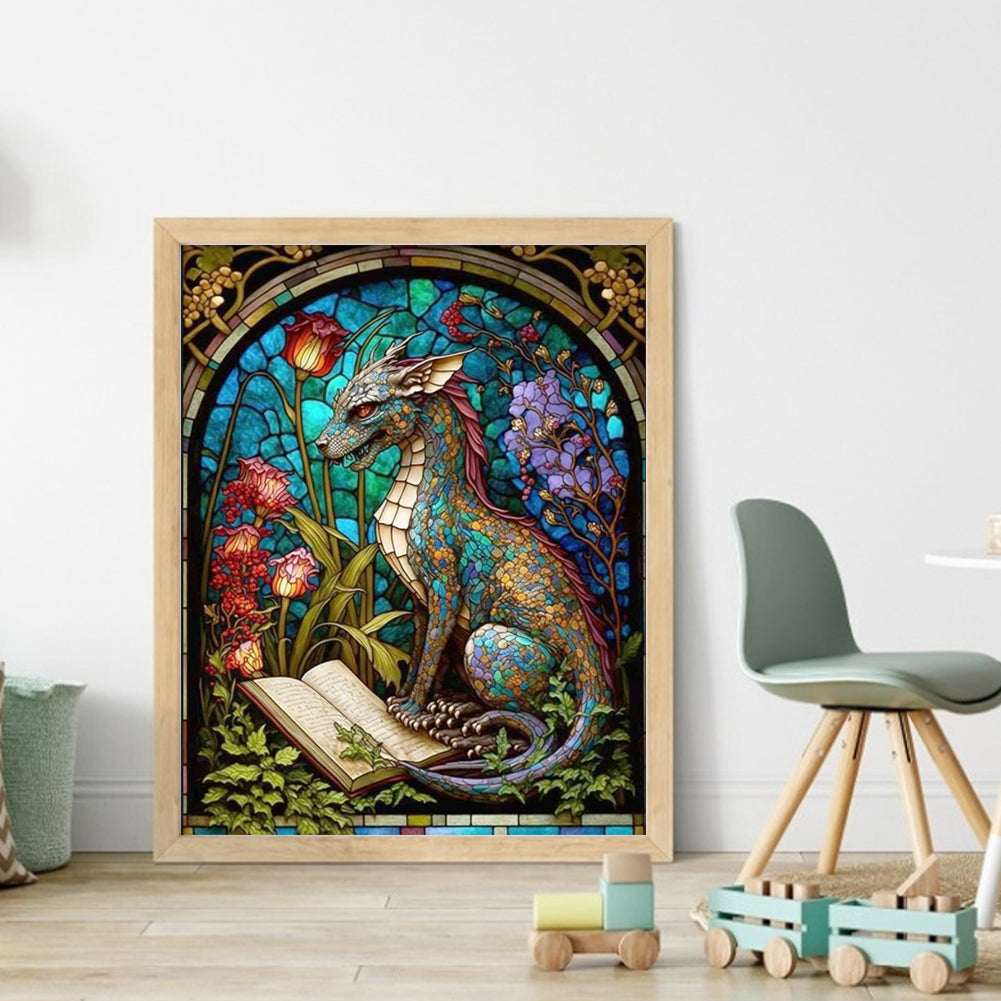 Glass Painting-Pterodactyl Reading A Book - 14CT Stamped Cross Stitch 45*55CM