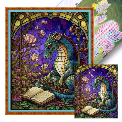 Glass Painting-Pterodactyl Reading A Book - 14CT Stamped Cross Stitch 45*55CM