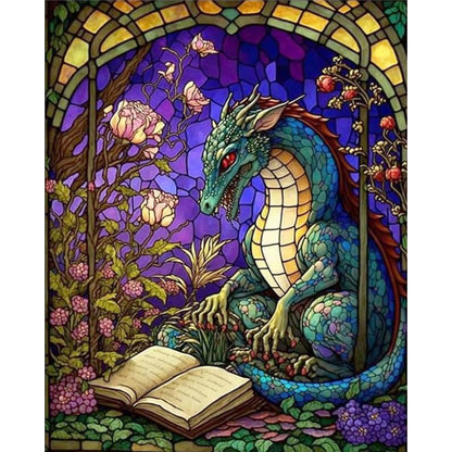 Glass Painting-Pterodactyl Reading A Book - 14CT Stamped Cross Stitch 45*55CM