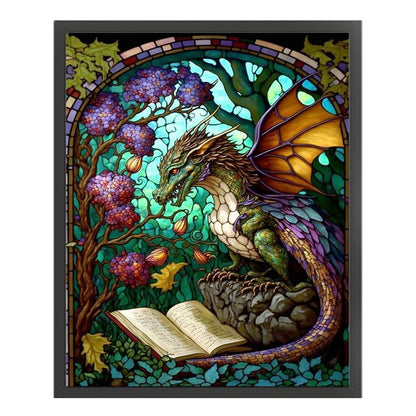 Glass Painting-Pterodactyl Reading A Book - 14CT Stamped Cross Stitch 45*55CM