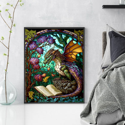 Glass Painting-Pterodactyl Reading A Book - 14CT Stamped Cross Stitch 45*55CM