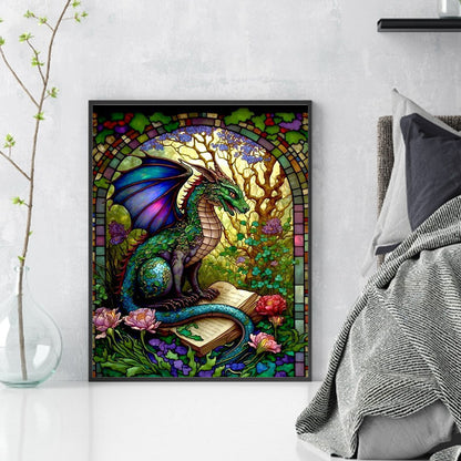 Glass Painting-Pterodactyl Reading A Book - 14CT Stamped Cross Stitch 45*55CM