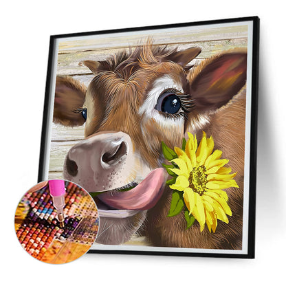 Sunflower And Cow - Full Round Drill Diamond Painting 30*30CM