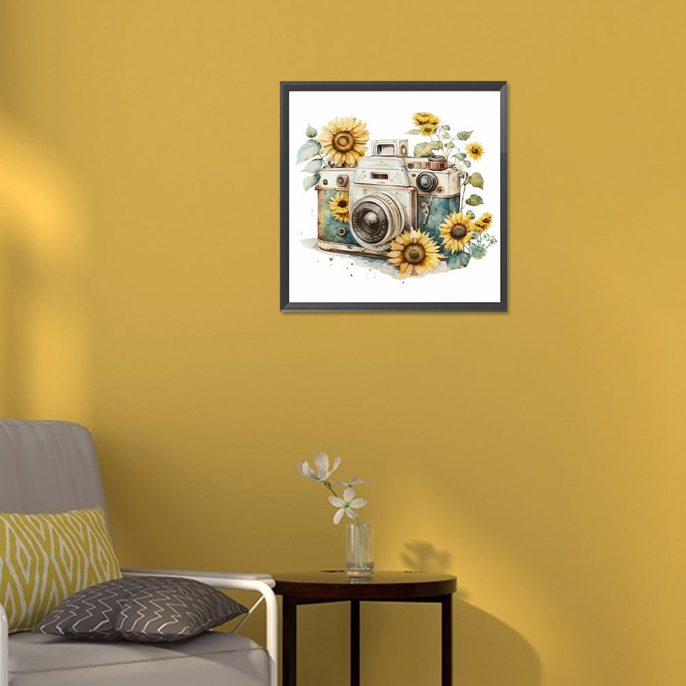 Flowers And Camera - Full Round Drill Diamond Painting 30*30CM