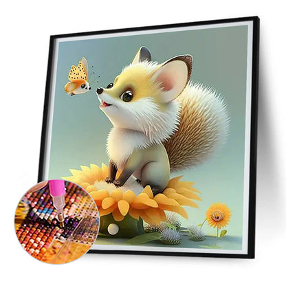 Little Fox And Little Butterfly - Full Round Drill Diamond Painting 30*30CM