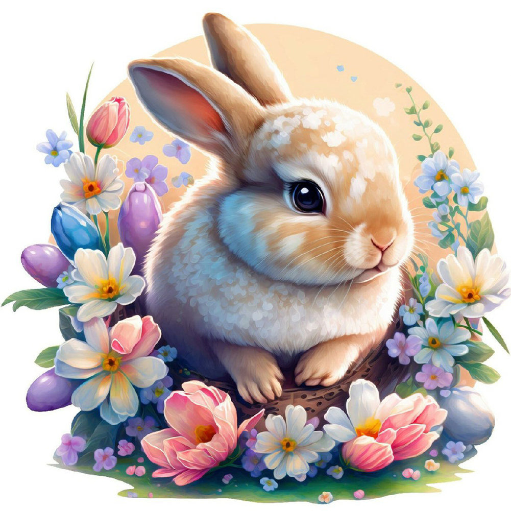 Flower And Bunny - Full Round Drill Diamond Painting 30*30CM
