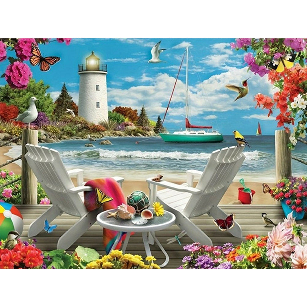Seaside Seat - Full Round Drill Diamond Painting 40*30CM