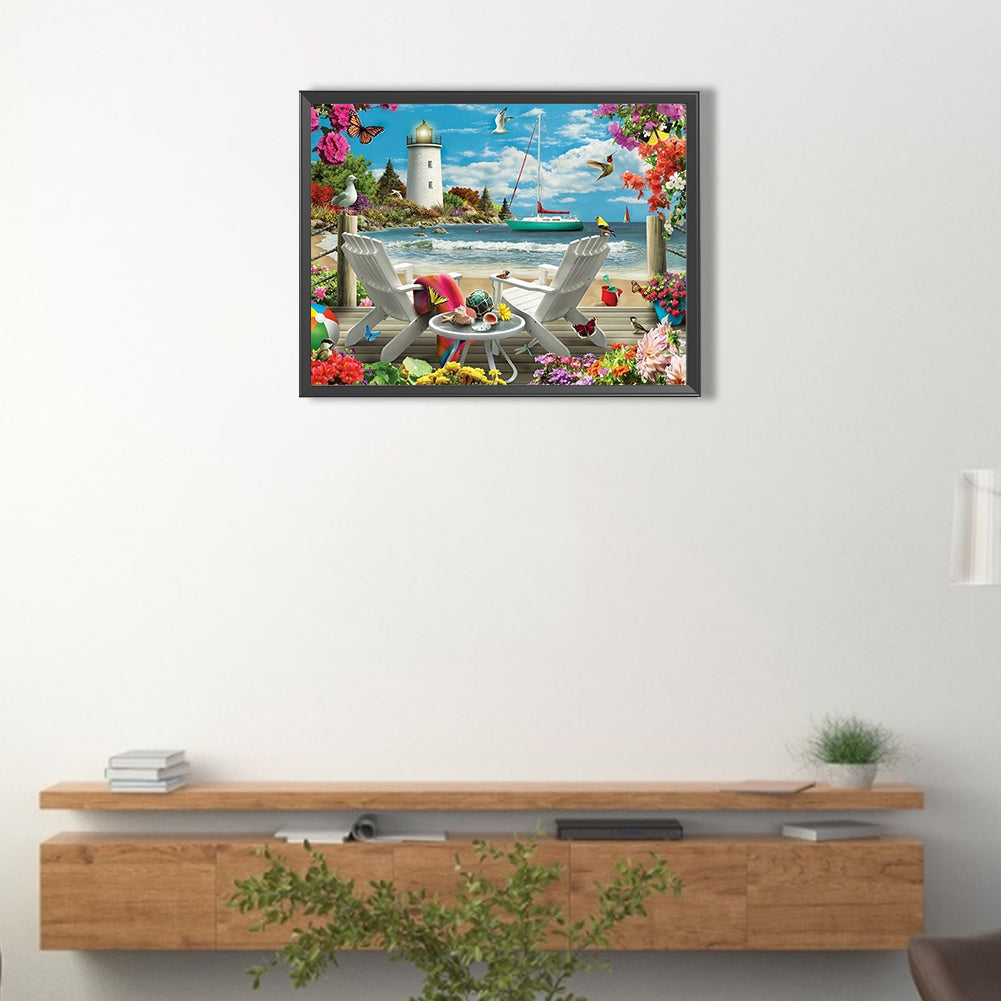 Seaside Seat - Full Round Drill Diamond Painting 40*30CM