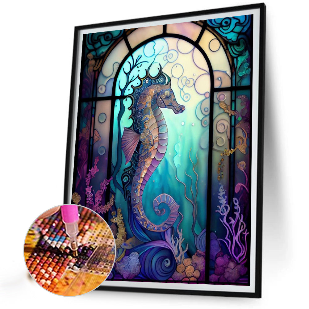 Seahorse Glass Painting - AB Round Drill Diamond Painting 40*50CM