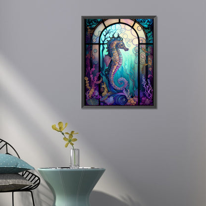 Seahorse Glass Painting - AB Round Drill Diamond Painting 40*50CM