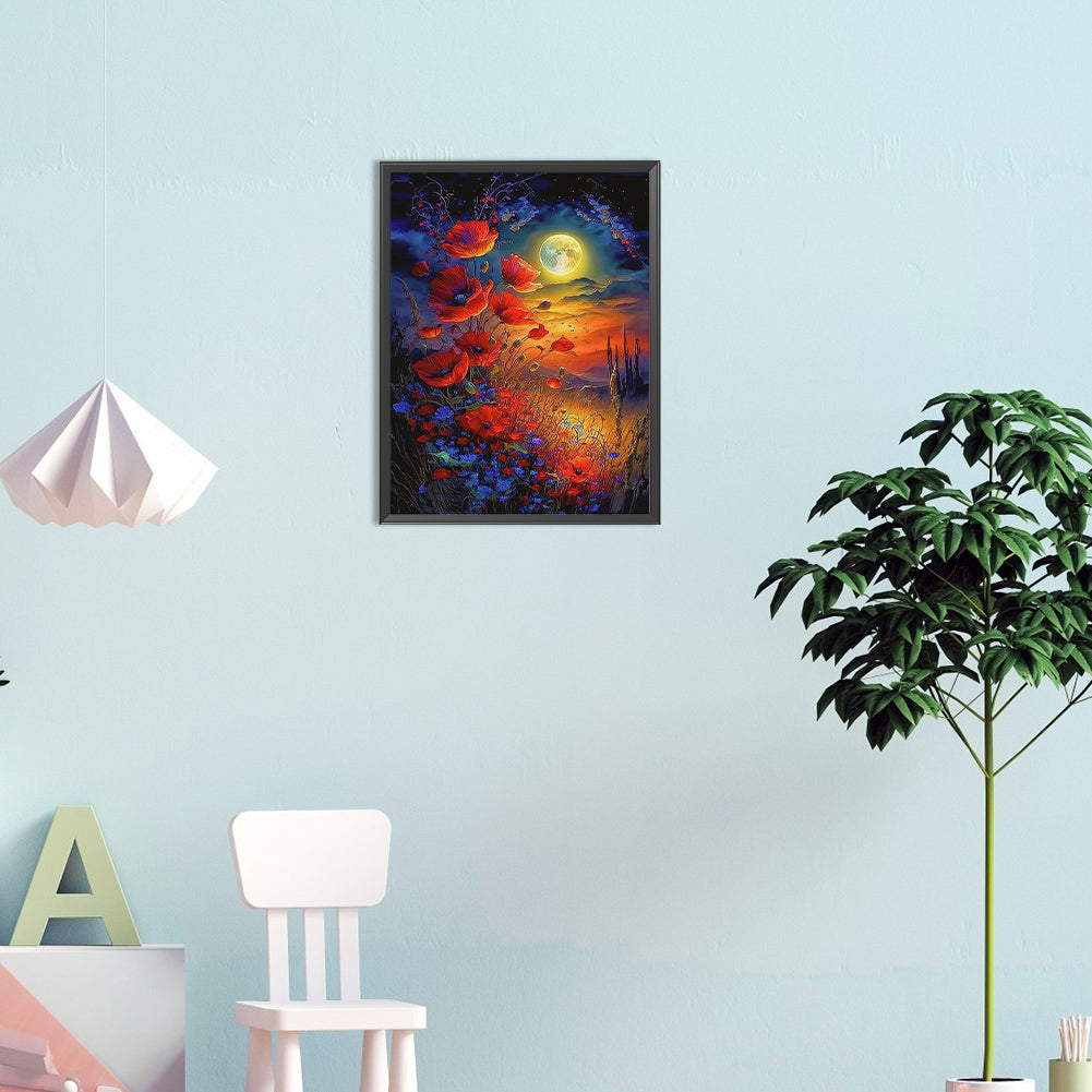 Poppies Moonlight - Full Round Drill Diamond Painting 30*40CM