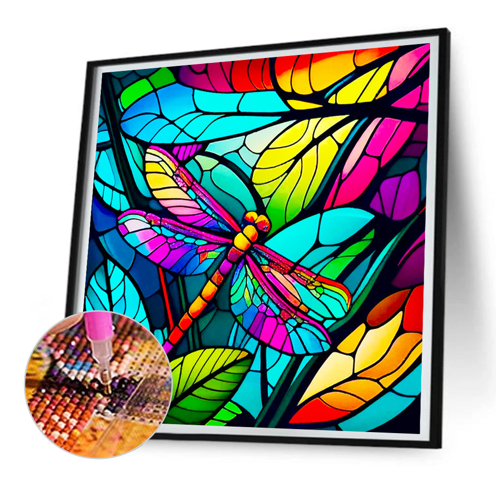 Glass Dragonfly - Full Round Drill Diamond Painting 30*30CM
