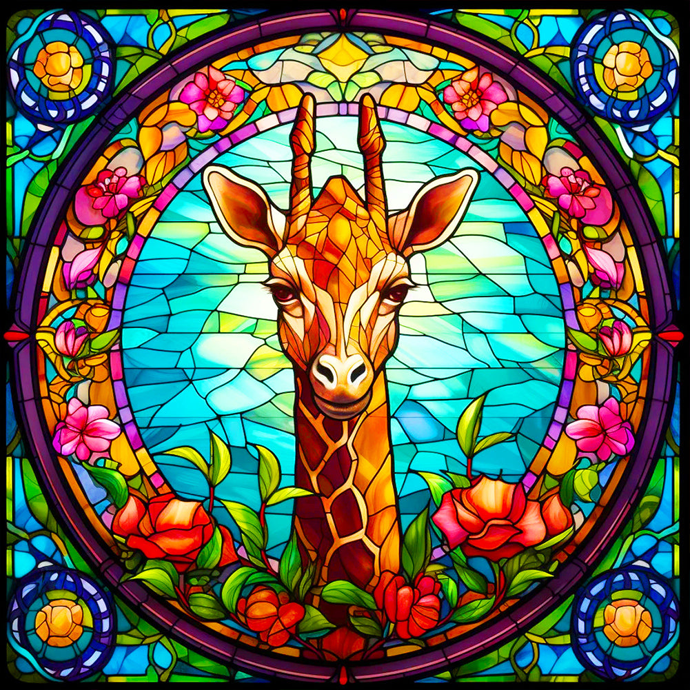 Glass Giraffe - Full Round Drill Diamond Painting 30*30CM