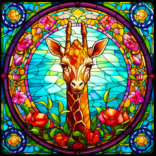 Glass Giraffe - Full Round Drill Diamond Painting 30*30CM