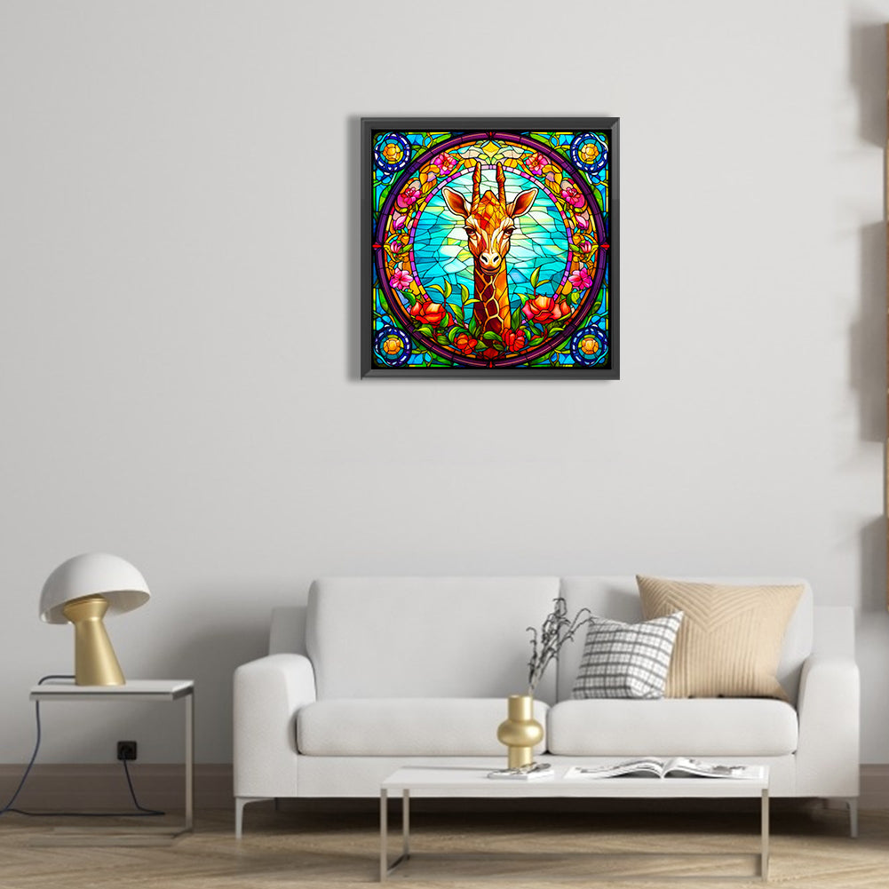 Glass Giraffe - Full Round Drill Diamond Painting 30*30CM
