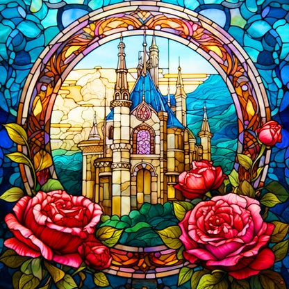 Glass Rose Castle - Full Round Drill Diamond Painting 30*30CM