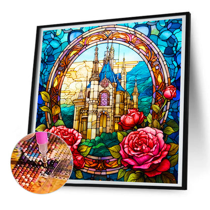 Glass Rose Castle - Full Round Drill Diamond Painting 30*30CM