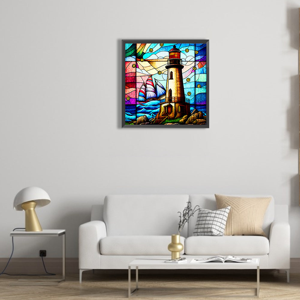 Glass Lighthouse - Full Round Drill Diamond Painting 30*30CM
