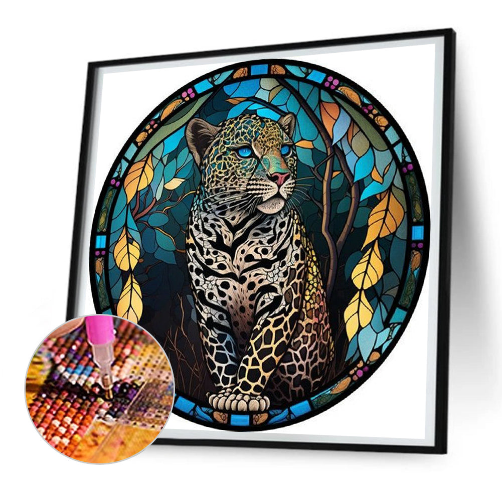 Leopard Glass Painting - Full Round Drill Diamond Painting 30*30CM