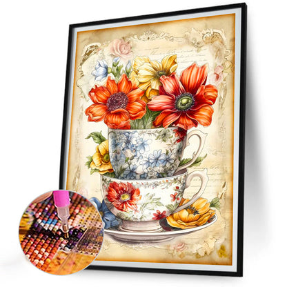 Flower And Teacup - Full Round Drill Diamond Painting 30*40CM