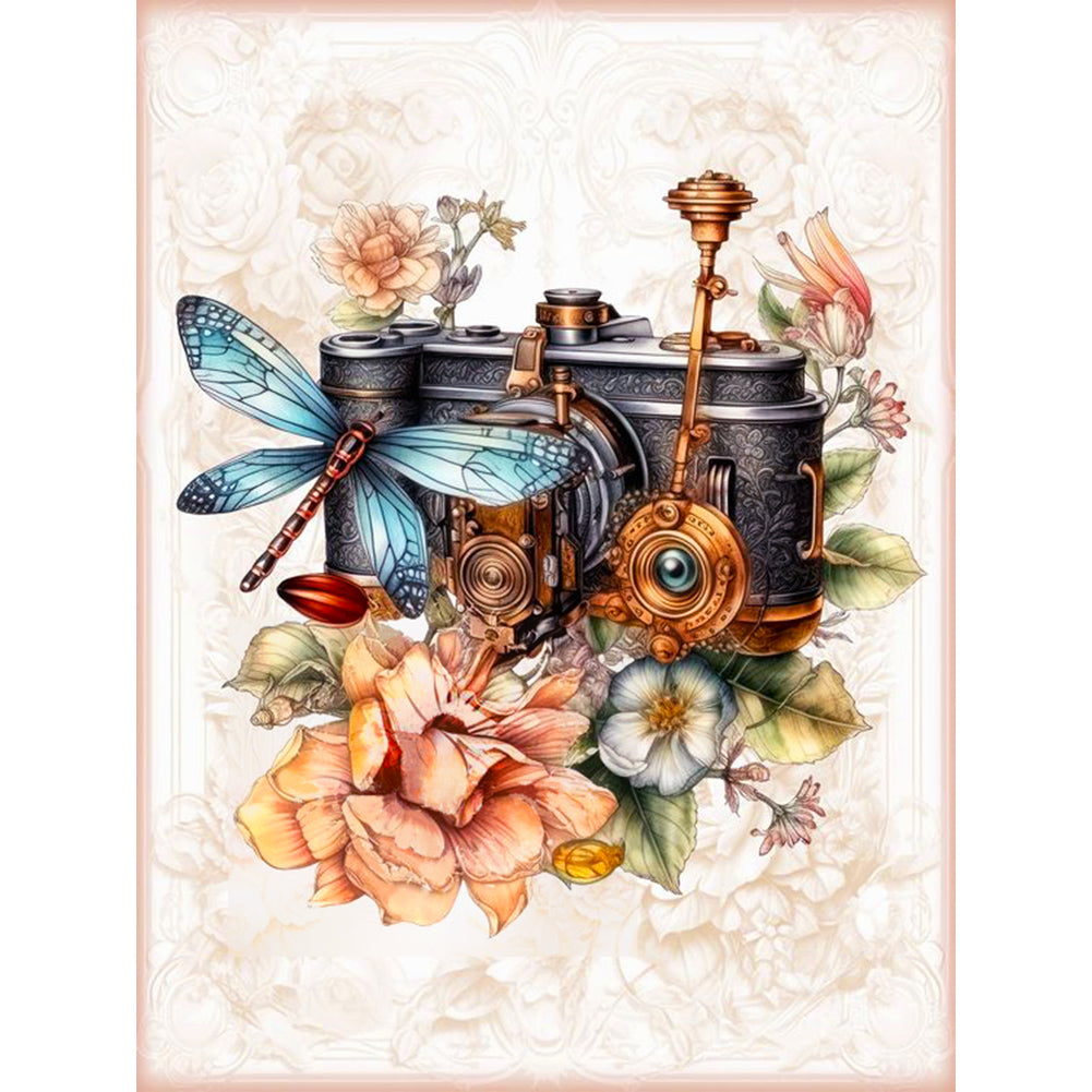 Dragonfly And Camera - Full Round Drill Diamond Painting 30*40CM