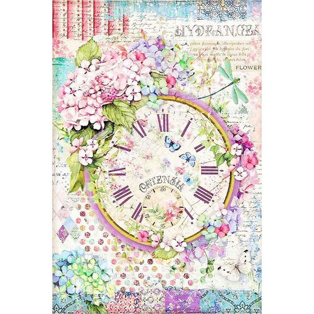 Beautiful Flowers And Clock Dial - Full Round Drill Diamond Painting 40*60CM