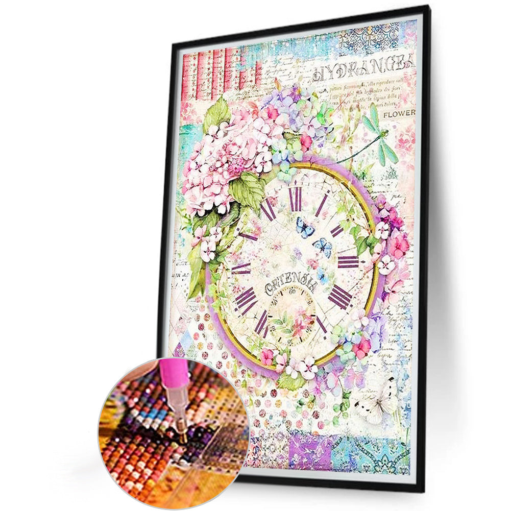 Beautiful Flowers And Clock Dial - Full Round Drill Diamond Painting 40*60CM