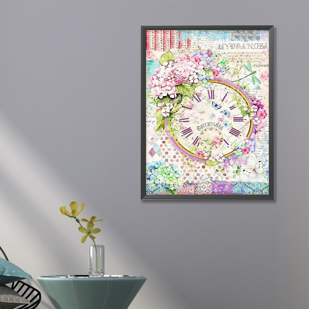 Beautiful Flowers And Clock Dial - Full Round Drill Diamond Painting 40*60CM
