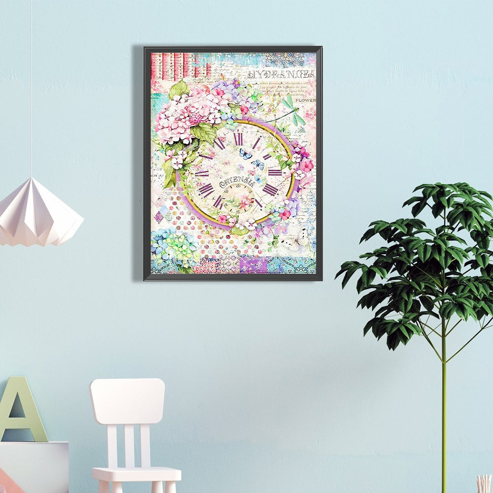 Beautiful Flowers And Clock Dial - Full Round Drill Diamond Painting 40*60CM