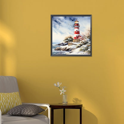 Christmas Winter Snowflake Lighthouse - Full Round Drill Diamond Painting 30*30CM