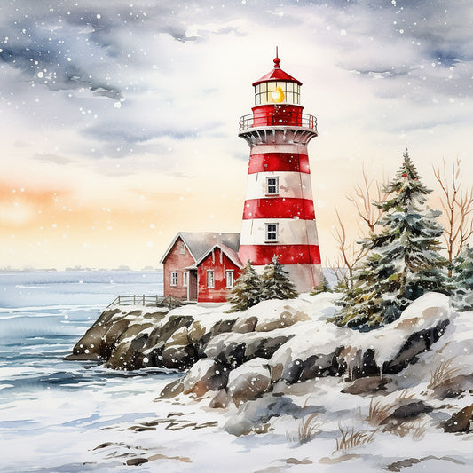 Christmas Winter Snowflake Lighthouse - Full Round Drill Diamond Painting 30*30CM