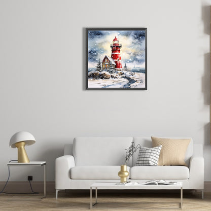 Christmas Winter Snowflake Lighthouse - Full Round Drill Diamond Painting 30*30CM