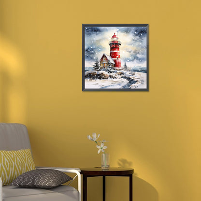 Christmas Winter Snowflake Lighthouse - Full Round Drill Diamond Painting 30*30CM