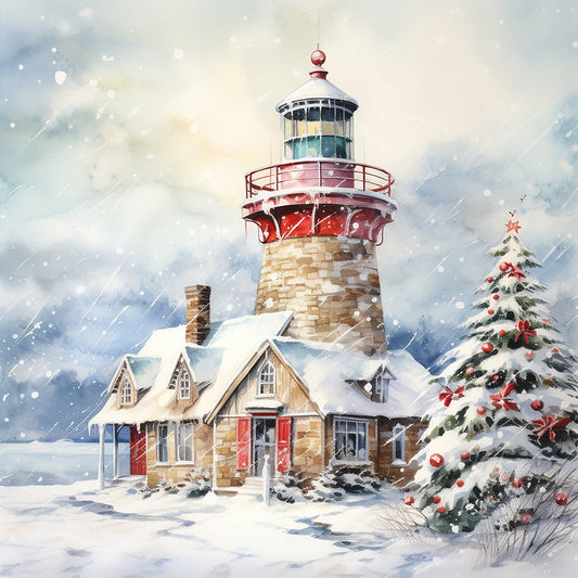 Christmas Winter Snowflake Lighthouse - Full Round Drill Diamond Painting 30*30CM