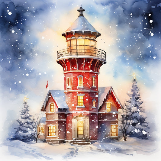 Christmas Winter Snowflake Lighthouse - Full Round Drill Diamond Painting 30*30CM