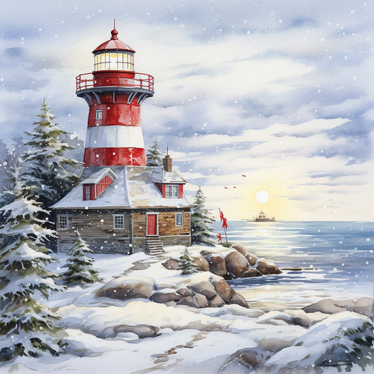 Christmas Winter Snowflake Lighthouse - Full Round Drill Diamond Painting 30*30CM