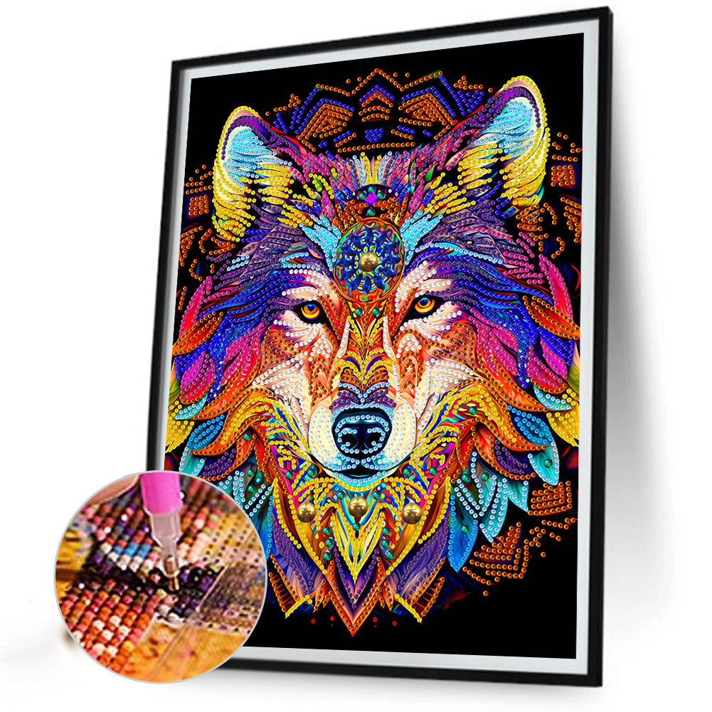 Mandala Wolf - Special Shaped Drill Diamond Painting 30*40CM