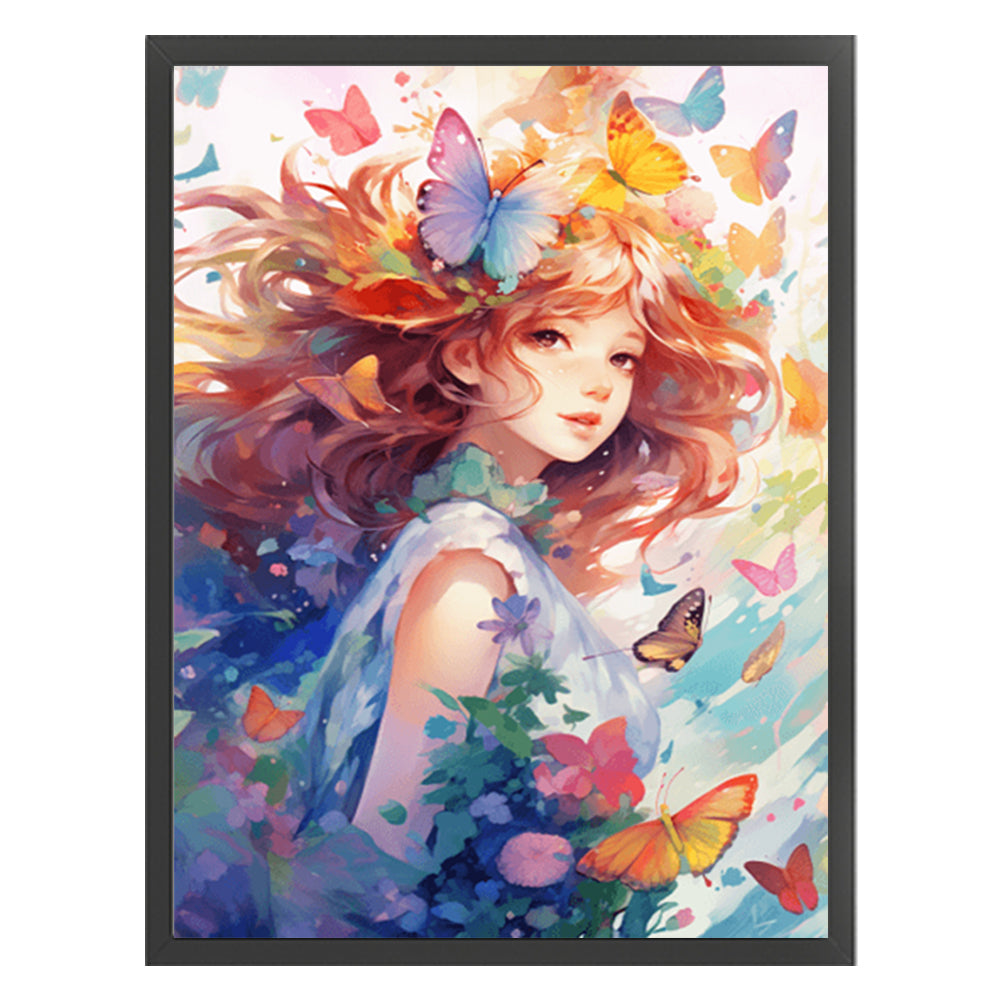 Flowers Butterfly Girl - 14CT Stamped Cross Stitch 45*55CM