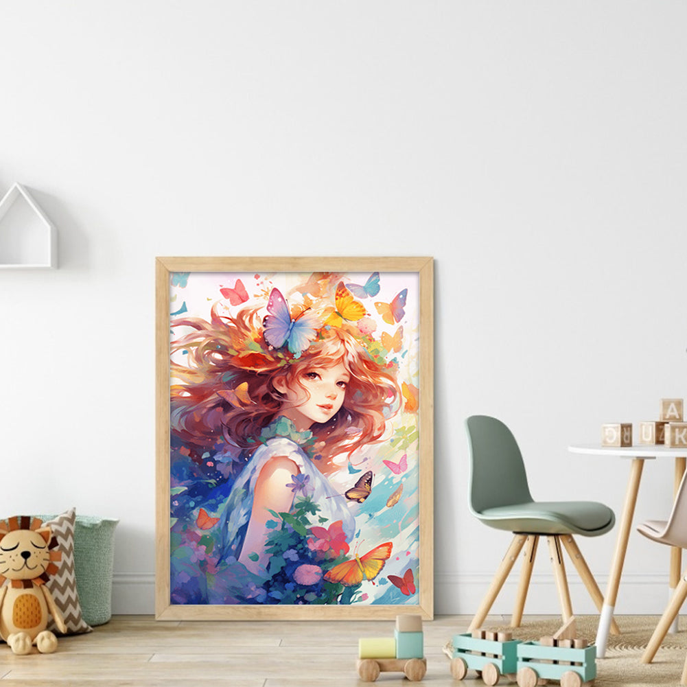 Flowers Butterfly Girl - 14CT Stamped Cross Stitch 45*55CM