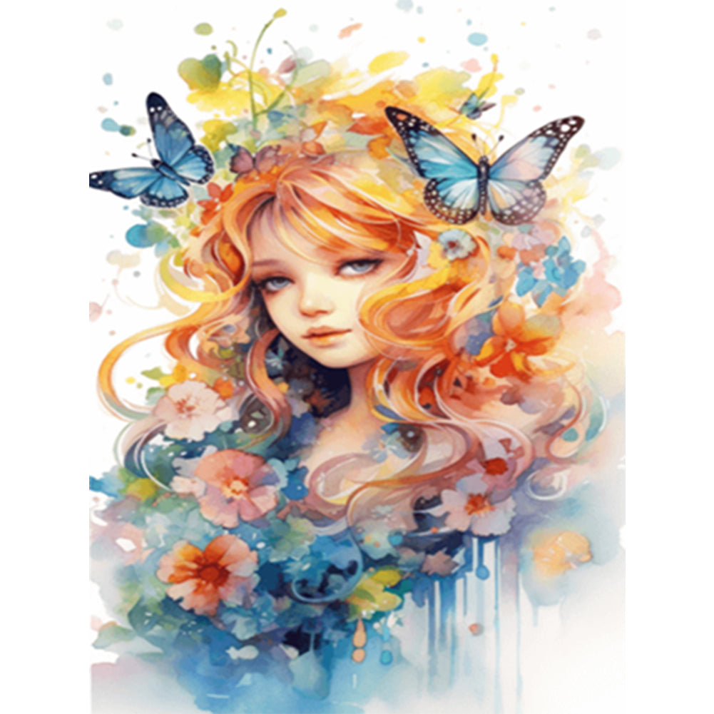 Flowers Butterfly Girl - 14CT Stamped Cross Stitch 45*55CM