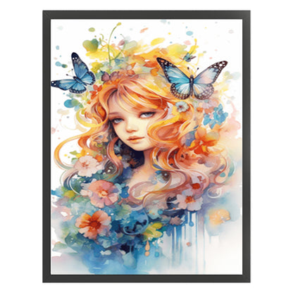 Flowers Butterfly Girl - 14CT Stamped Cross Stitch 45*55CM