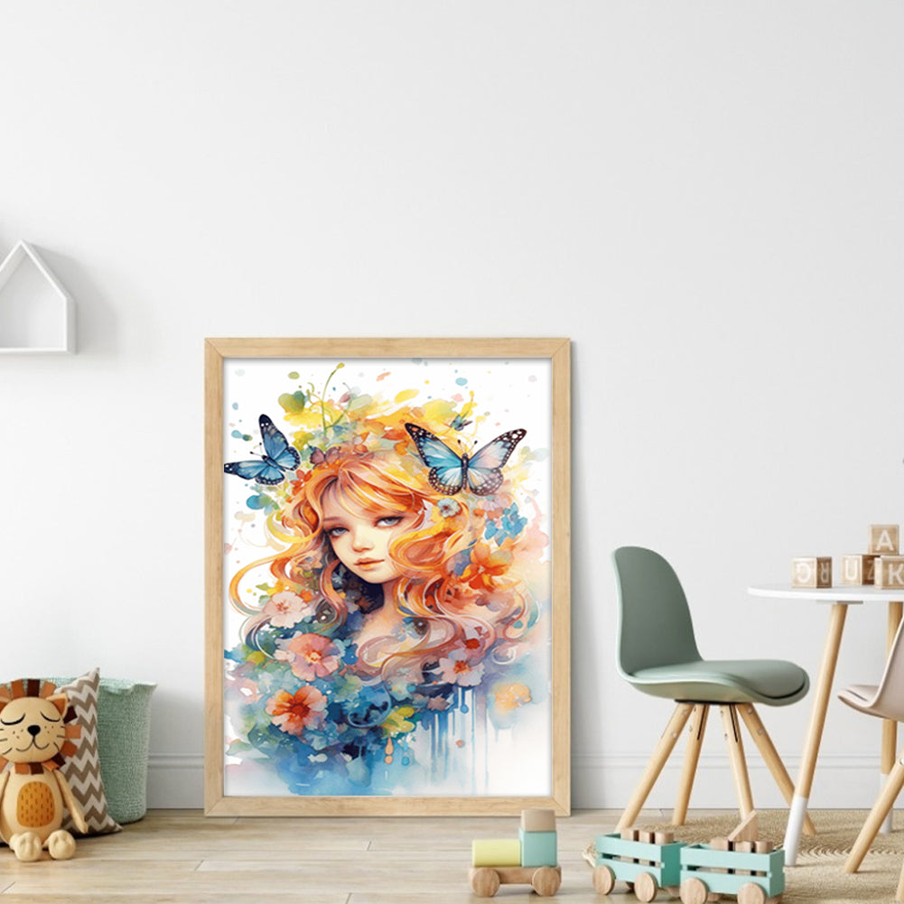 Flowers Butterfly Girl - 14CT Stamped Cross Stitch 45*55CM