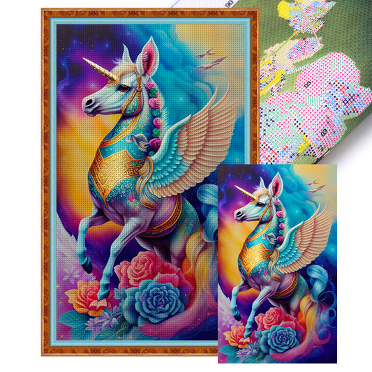 Colorful Unicorn Pegasus - 16CT Stamped Cross Stitch 30*50CM