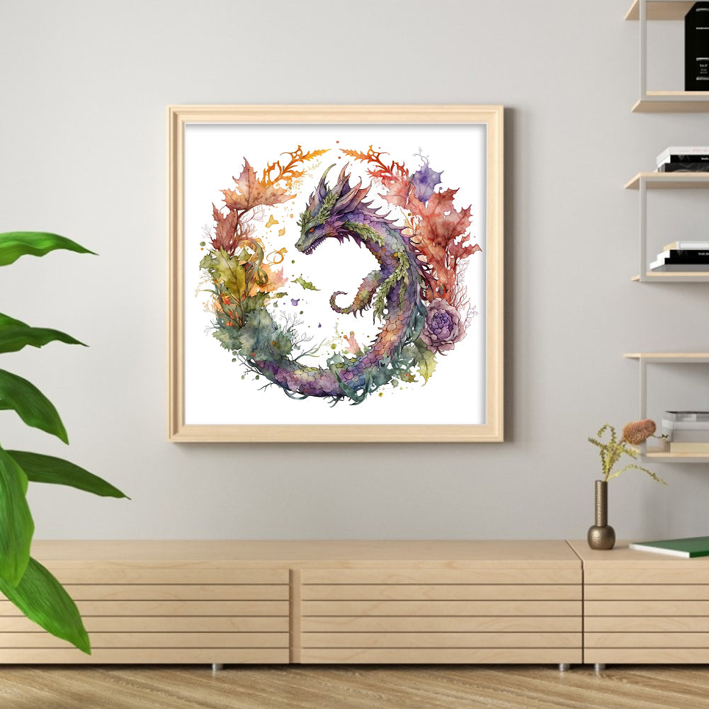 Flower Dragon - 16CT Stamped Cross Stitch 40*40CM