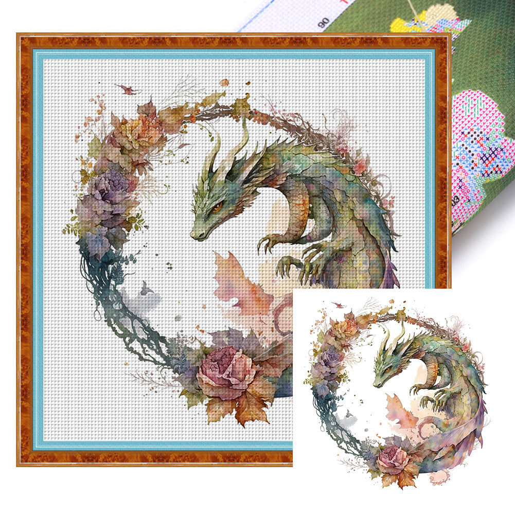 Flower Dragon - 16CT Stamped Cross Stitch 40*40CM