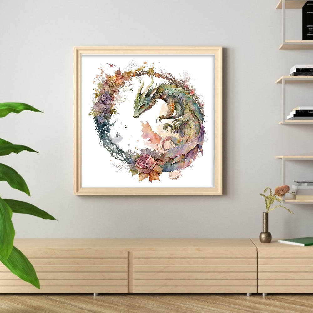 Flower Dragon - 16CT Stamped Cross Stitch 40*40CM