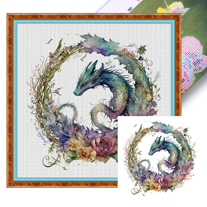 Flower Dragon - 16CT Stamped Cross Stitch 40*40CM