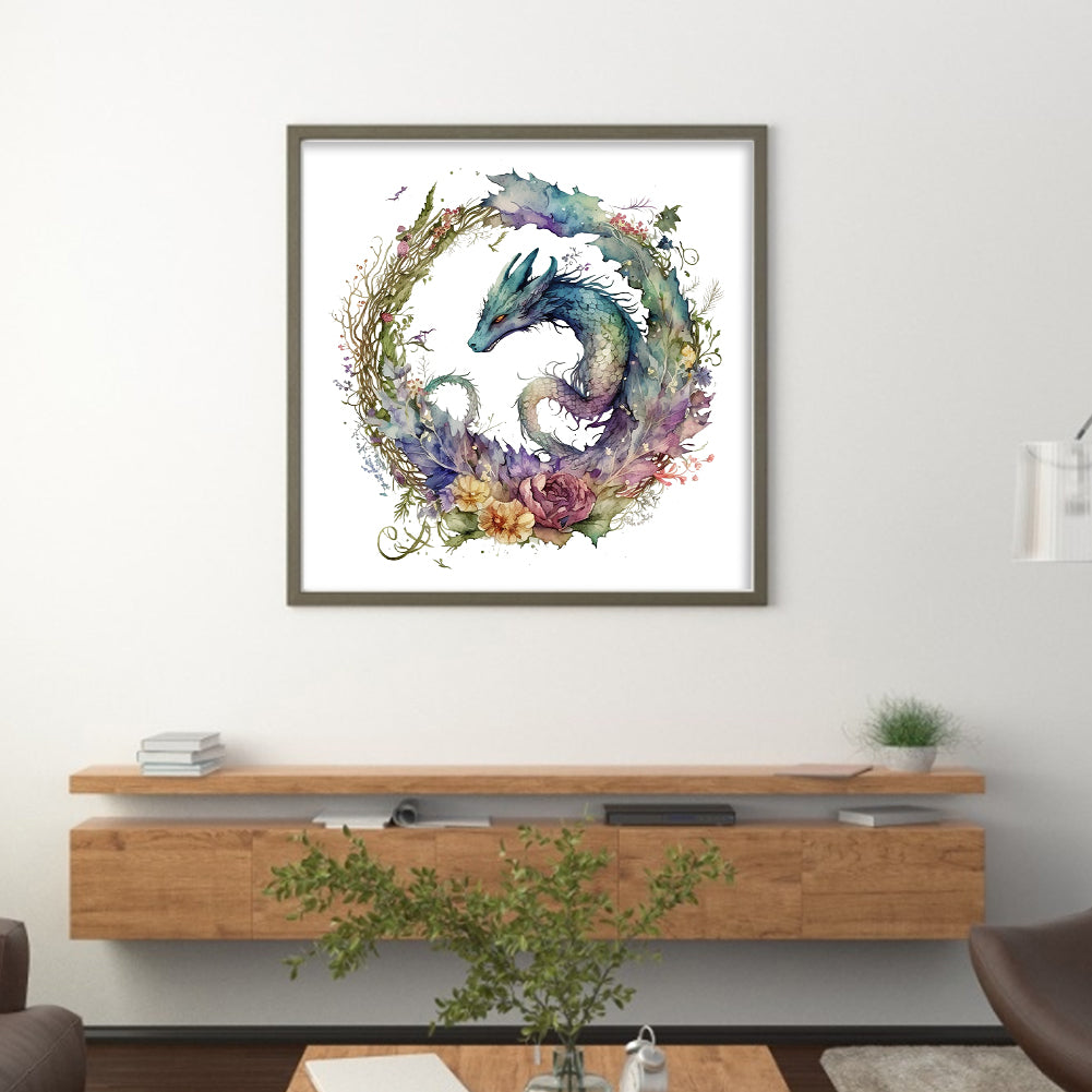 Flower Dragon - 16CT Stamped Cross Stitch 40*40CM