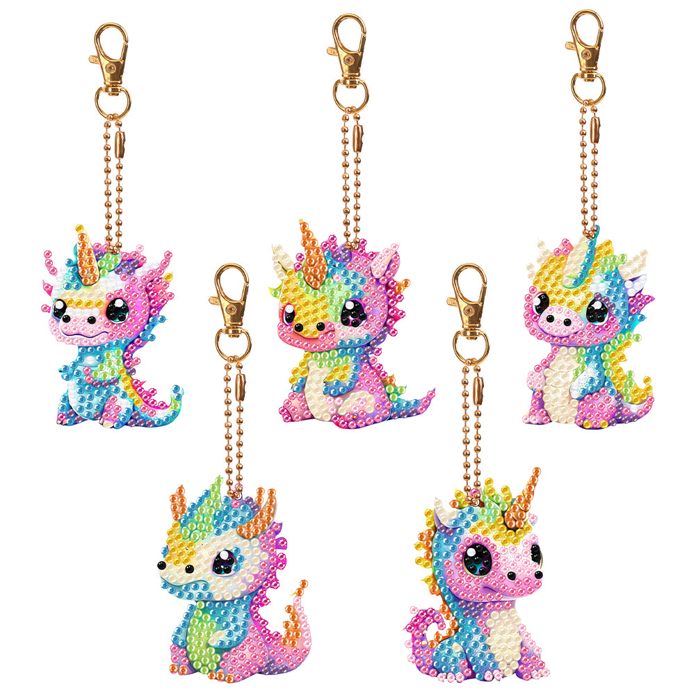 Dinosaur Diamond Art Key Rings Double Sided 6Pcs Keychain Supplies Gift for Kids