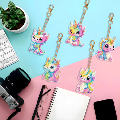 Dinosaur Diamond Art Key Rings Double Sided 6Pcs Keychain Supplies Gift for Kids